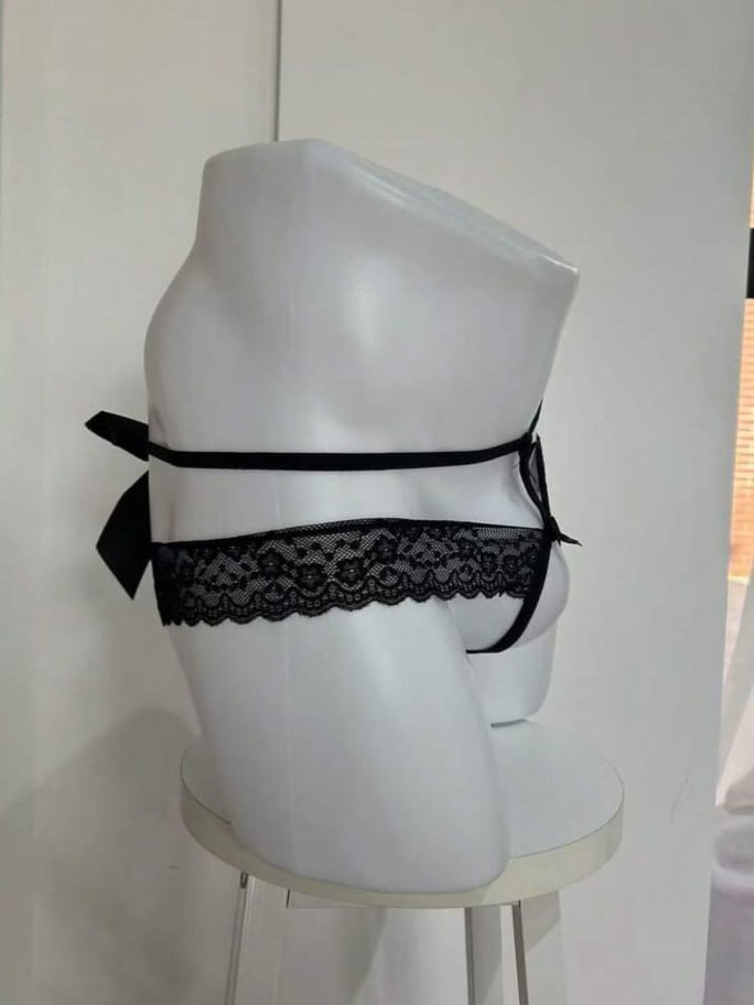 FANDY Men's Lace Patchwork Bow Decor Hollow Out Briefs Underwear